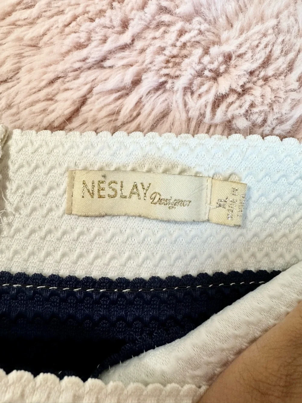 Neslay Navy White Striped Skater Skirt Textured Fit Flare Mini XS - Picture 4 of 4